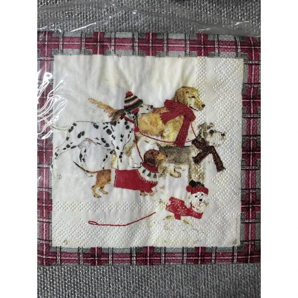 Metal Cocktail Napkin Holder With Christmas Dog Napkins